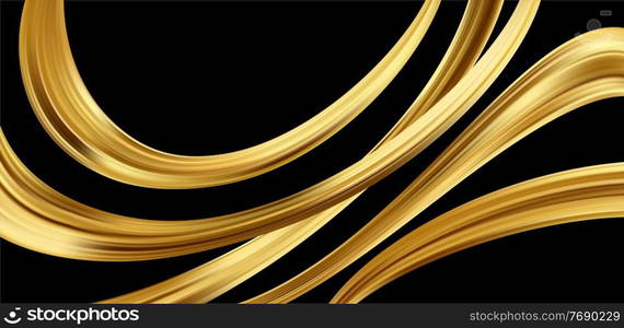 Gold 3d wave on black background. Abstract motion Modern illustration. Luxury Golden Color flow background. Abstract dynamic 3d flow effect. Vector illustration EPS10. Gold 3d wave on black background. Abstract motion Modern illustration. Luxury Golden Color flow background. Abstract dynamic 3d flow effect. Vector illustration