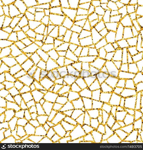Gold abstract mosaic seamless pattern. Vector golden background. For design and decorate backdrop. Endless texture. Ceramic tile fragments. Broken tiles trencadis. Neutral light background. Gold abstract mosaic seamless pattern. Vector golden background. Endless texture. Ceramic tile fragments.
