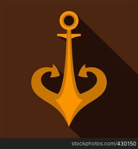 Gold anchor icon. Flat illustration of gold anchor vector icon for web. Gold anchor icon, flat style