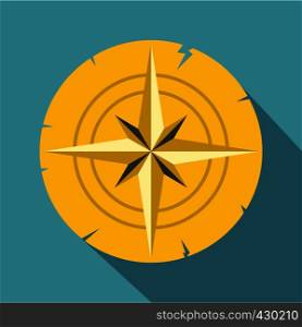 Gold ancient compass icon. Flat illustration of gold ancient compass vector icon for web. Gold ancient compass icon, flat style