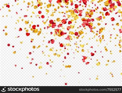 Gold and red foil confetti isolated on a transparent white background. Festive background. Vector illustration EPS10. Gold and red foil confetti isolated on a transparent white background. Festive background. Vector illustration