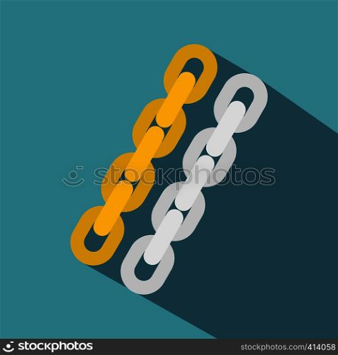 Gold and silver chain icon. Flat illustration of gold and silver chain vector icon for web on baby blue background. Gold and silver chain icon, flat style