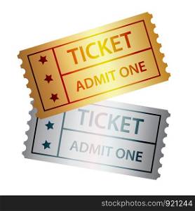 gold and silver cinema tickets black and white design, stock vector illustration