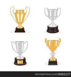 Gold and silver cup trophies set. Vector illustration