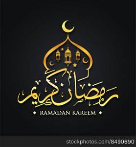 Gold Arabic Islamic calligraphy of Ramadan Kareem Islamic background. Ramadan holiday. Vector illustration on dark background