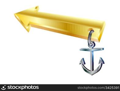 Gold arrow with anchor, vector illustration