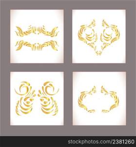 Gold artistic pages set. Decorative luxury greeting card or invitation template. Celebration background with golden ornament. Vector golden border for design template.. Gold vintage frame scroll ornament. Abstract golden frame