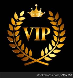 Gold Award Laurel Wreath with Crown and VIP Label. Winner Leaf Symbol of Victory. Vector Illustration EPS10. Gold Award Laurel Wreath with Crown and VIP Label. Winner Leaf S