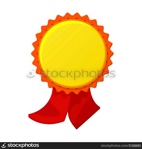 Gold award with ribbon icon in cartoon style on a white background. Gold award with ribbon icon, cartoon style