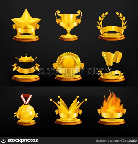 Gold awards, vector set on black