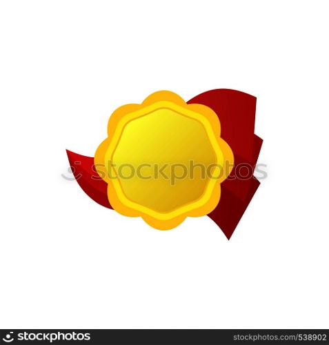 Gold awarrd with ribbon icon in cartoon style on a white background. Gold awarrd with ribbon icon, cartoon style
