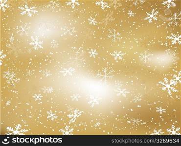 Gold background with falling snowflakes