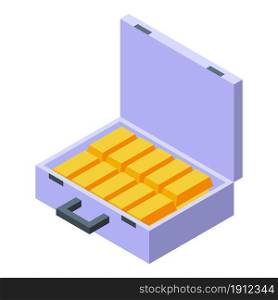 Gold bar case icon isometric vector. Money treasure. Open suitcase. Gold bar case icon isometric vector. Money treasure