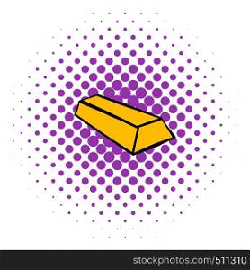 Gold bar icon in comics style isolated on halftone background . Gold bar icon, comics style