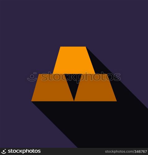 Gold bars icon in flat style on a violet background. Gold bars icon, flat style