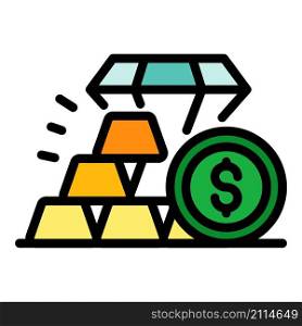 Gold bars money icon. Outline gold bars money vector icon color flat isolated. Gold bars money icon color outline vector