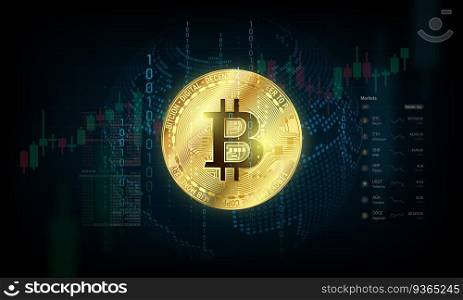 Gold bitcoins  with graphs. Concept of cryptocurrency and the future.Trading Bitcoin