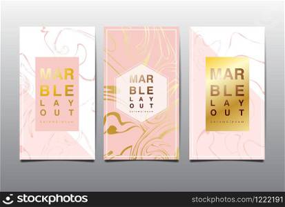 Gold, black, white marble template, covers design layout, colorful texture, realistic , backgrounds. Trendy pattern, graphic poster, geometric brochure, cards. Vector illustration.