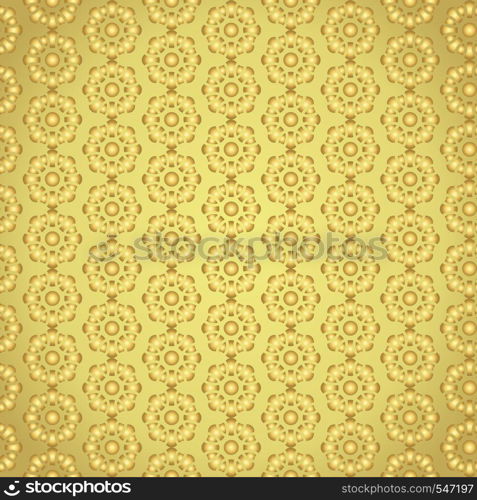 Gold blossom pattern on pastel background. Sweet vintage bloom pattern style for retro or modern design