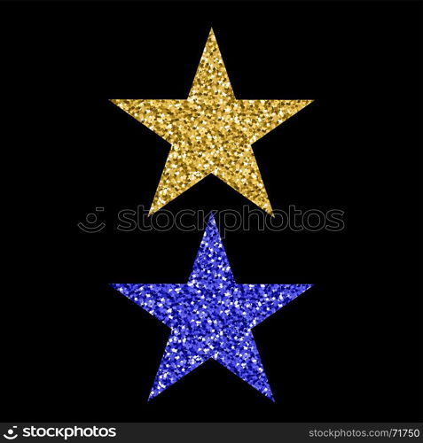 Gold Blue Glitter Star Isolated on Black Background. Gold Blue Glitter Star