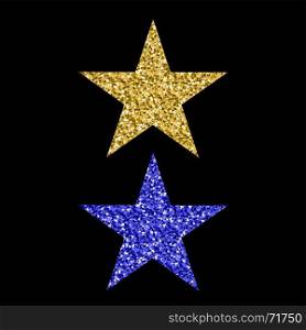 Gold Blue Glitter Star Isolated on Black Background. Gold Blue Glitter Star