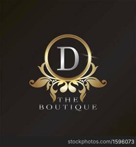 Gold Boutique D Logo template in circle frame vector design for brand identity like Restaurant, Royalty, Boutique, Cafe, Hotel, Heraldic, Jewelry, Fashion and other brand