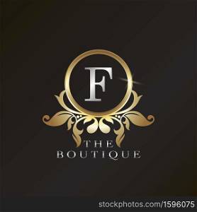 Gold Boutique F Logo template in circle frame vector design for brand identity like Restaurant, Royalty, Boutique, Cafe, Hotel, Heraldic, Jewelry, Fashion and other brand