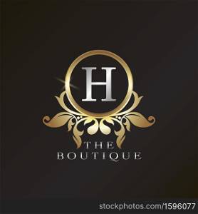 Gold Boutique H Logo template in circle frame vector design for brand identity like Restaurant, Royalty, Boutique, Cafe, Hotel, Heraldic, Jewelry, Fashion and other brand