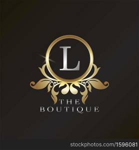 Gold Boutique L Logo template in circle frame vector design for brand identity like Restaurant, Royalty, Boutique, Cafe, Hotel, Heraldic, Jewelry, Fashion and other brand