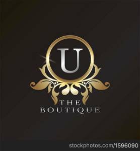 Gold Boutique U Logo template in circle frame vector design for brand identity like Restaurant, Royalty, Boutique, Cafe, Hotel, Heraldic, Jewelry, Fashion and other brand