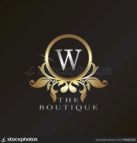 Gold Boutique W Logo template in circle frame vector design for brand identity like Restaurant, Royalty, Boutique, Cafe, Hotel, Heraldic, Jewelry, Fashion and other brand