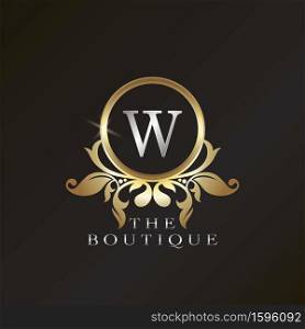 Gold Boutique W Logo template in circle frame vector design for brand identity like Restaurant, Royalty, Boutique, Cafe, Hotel, Heraldic, Jewelry, Fashion and other brand