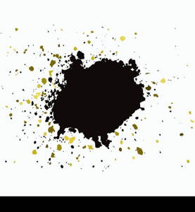 Gold brush paint stroke with rough edges on white background. Splash abstract background, frame vector illustration.
