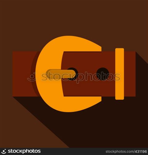 Gold buckle belt icon. Flat illustration of gold buckle belt vector icon for web on coffee background. Gold buckle belt icon, flat style