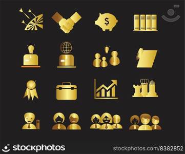 gold business icons on black background