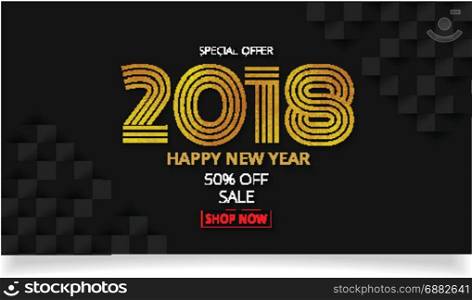 gold celebration 2018 New year sale promotion banner. 2018 gold text embed foil texture square background Illustration EPS10.