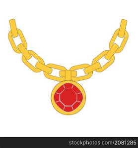 gold chain jewel with ruby gem stone in minimal flat style