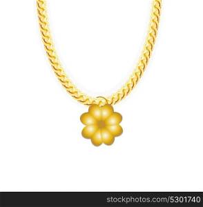 Gold Chain Jewelry whith Four-leaf Clover. Vector Illustration. EPS10. Gold Chain Jewelry whith Four-leaf Clover. Vector Illustration.