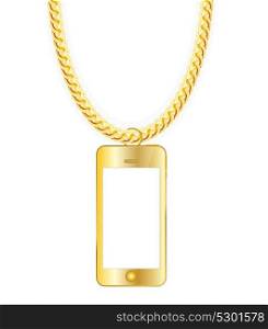 Gold Chain Jewelry whith Gold Mobile Phone. Vector Illustration. EPS10. Gold Chain Jewelry whith Gold Mobile Phone. Vector Illustration.
