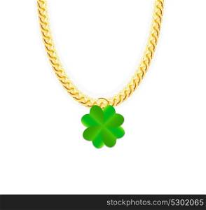 Gold Chain Jewelry whith Green Four-leaf Clover. Vector Illustration. EPS10. Gold Chain Jewelry whith Green Four-leaf Clover. Vector Illustra