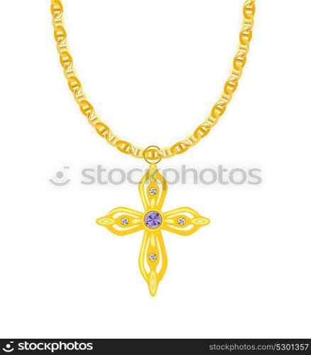Gold Chain with Cross with Diamond. Vector Illustration. EPS11. Gold Chain with Cross with Diamond. Vector Illustration.