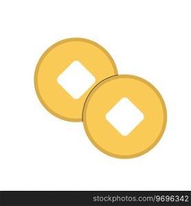 gold chinese coins with hole. Vector cartoon illustration on white background. gold chinese coins with hole. Vector cartoon