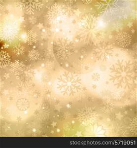 Gold Christmas background with snowflakes and stars design
