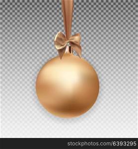 Gold Christmas Ball with Ball and Ribbon on Transparent Background Vector Illustration EPS10. Gold Christmas Ball with Ball and Ribbon on Transparent Background Vector Illustration