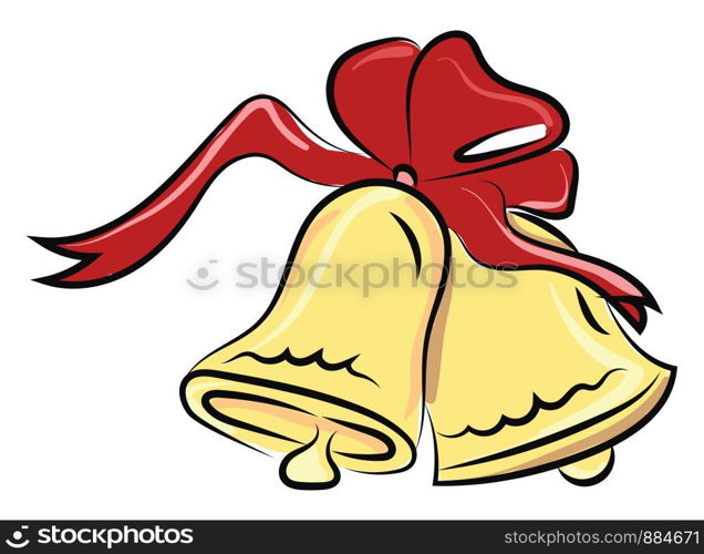 Gold christmas bells. illustration, vector on white background.