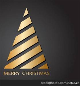 Gold Christmas Tree with Ribbons for your Merry Christmas Design, stock vector illustration