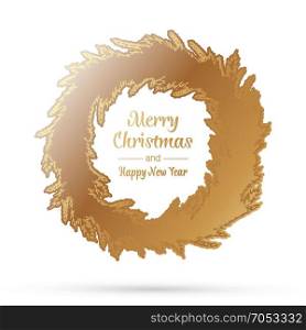 Gold christmas wreath template. Happy new year. Winter symbol. Decorative element for brochure, flyer, greeting card. Vector simple design illustration. Gold christmas wreath