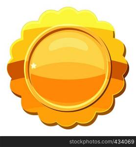 Gold circle metal badge icon. Cartoon illustration of gold circle metal badge vector icon for web. Gold circle metal badge icon, cartoon style