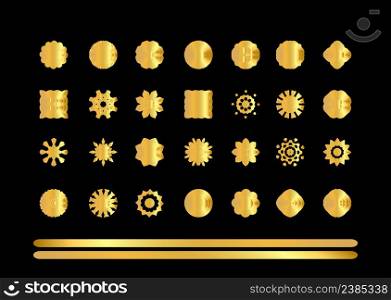 Gold circular ornament on black background. Golden pattern. Gold ornament set