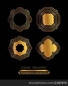 Gold circular ornament on black background. Golden pattern. Mandala golden art